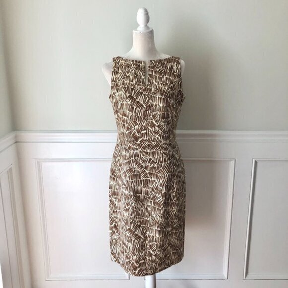 Worth Linen Dress Cream Brown Sheath 8 - Picture 1 of 7